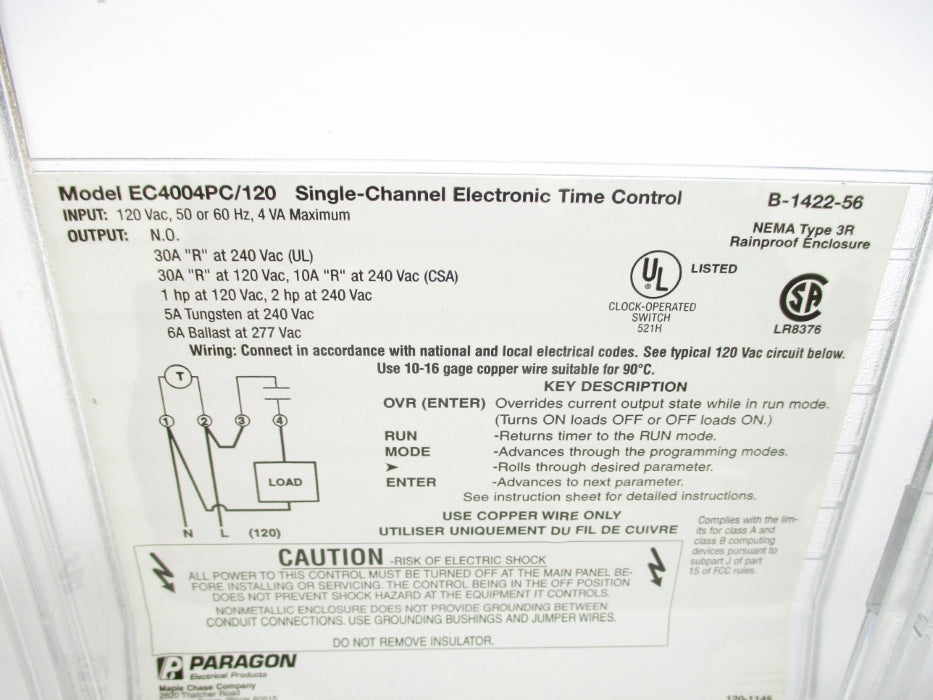 PARAGON ELECTRIC EC4004PC/120 NSMP