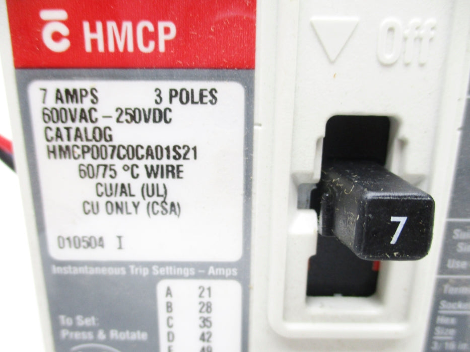 CUTLER HAMMER HMCP007C0CA01S21 SER. C 7A 600VAC UNMP