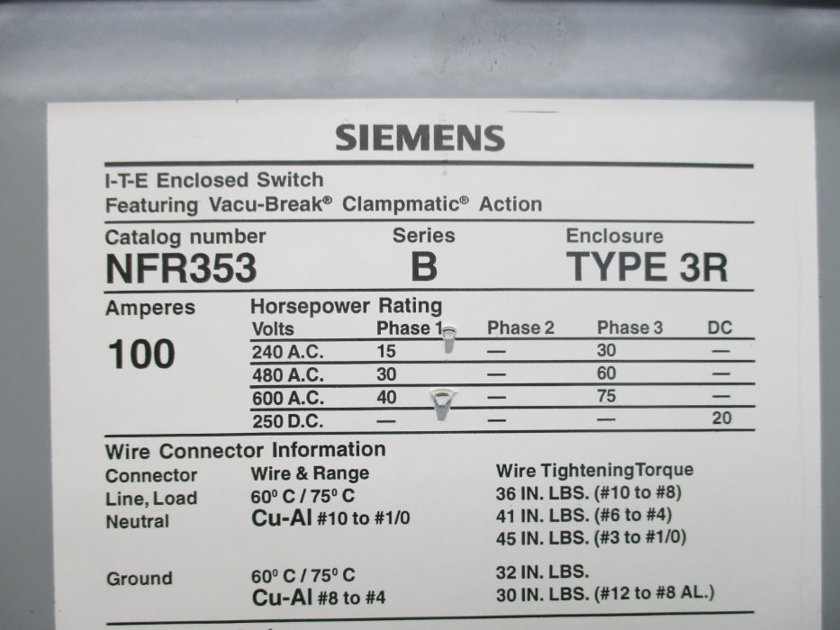 SIEMENS NFR353 SER. B NSMP