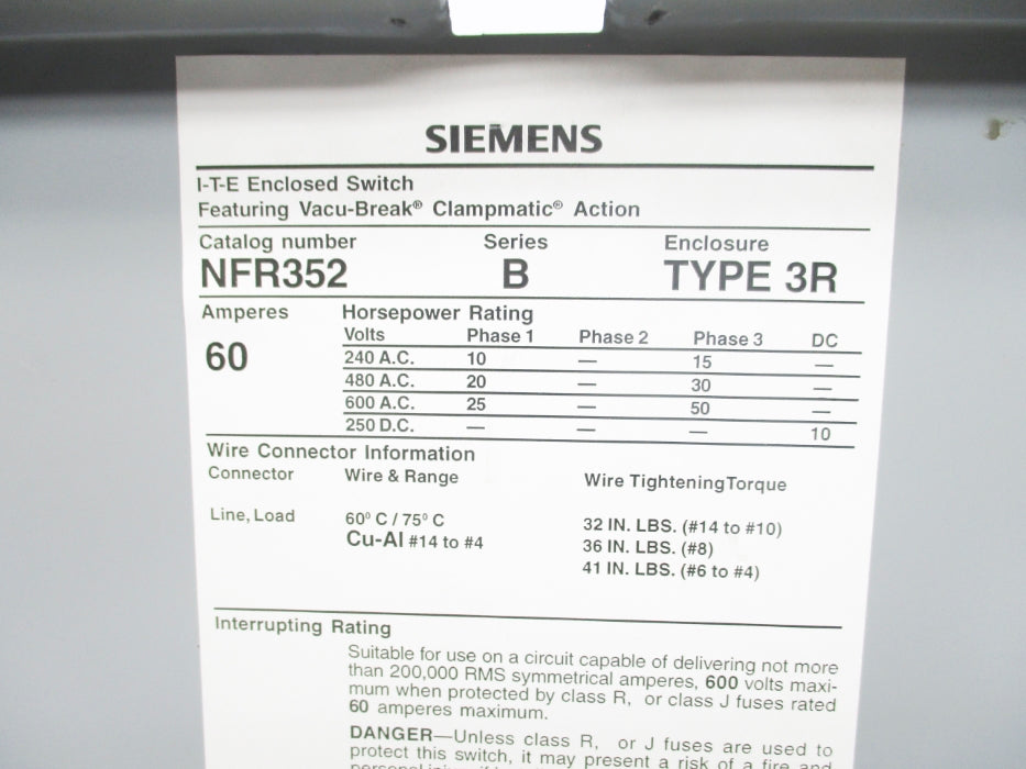 SIEMENS NFR352 SER. B NSNP