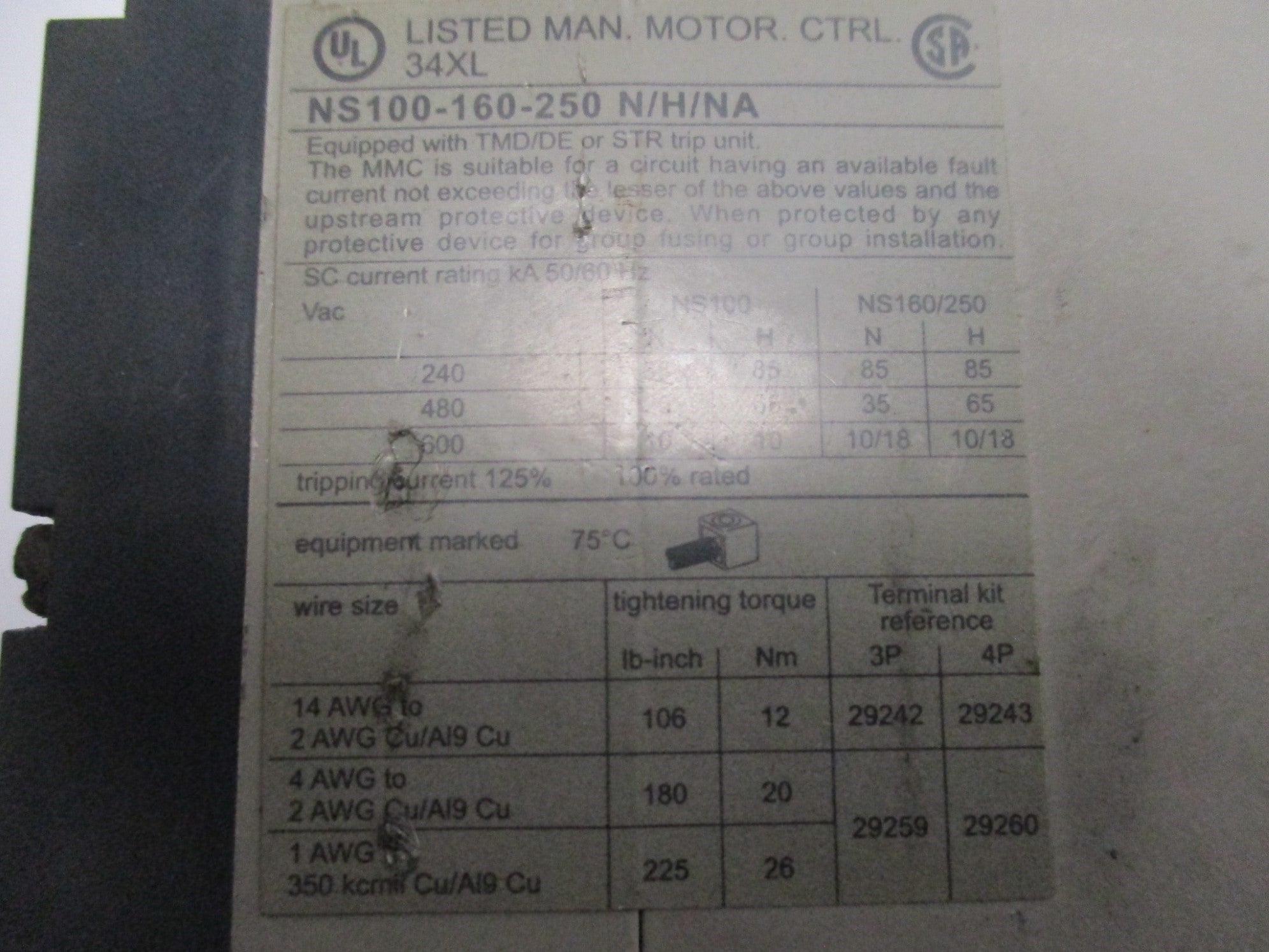 MERLIN GERIN NS100-160-250N/H/NA 750V UNMP