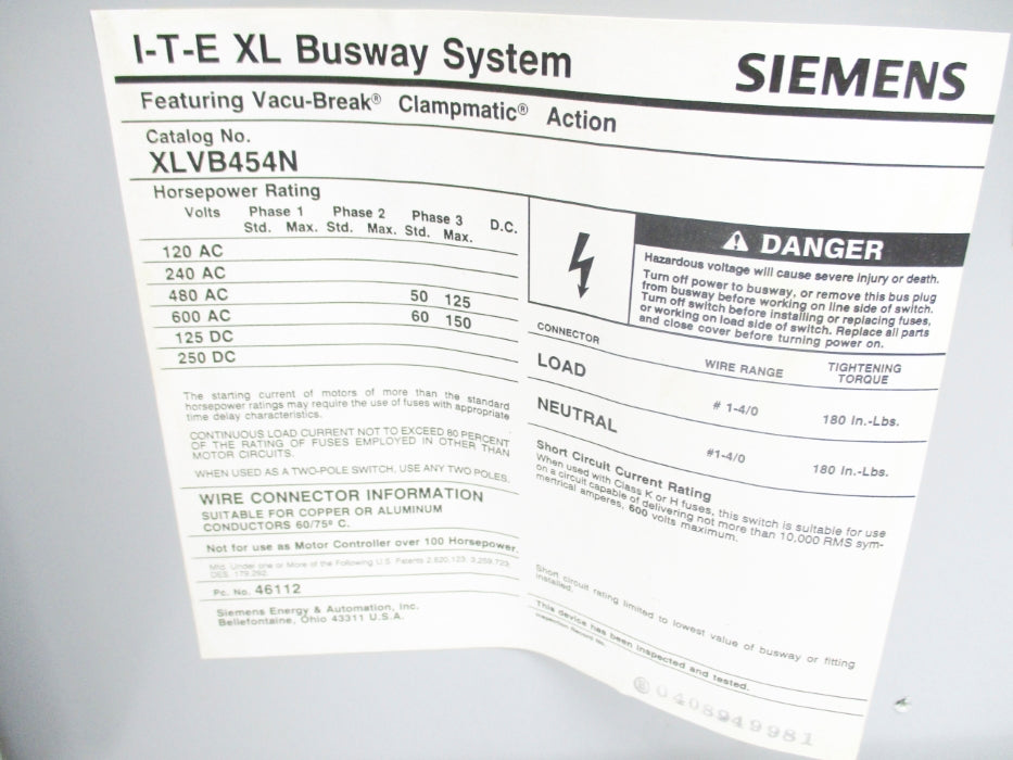SIEMENS XLVB454N NSMP