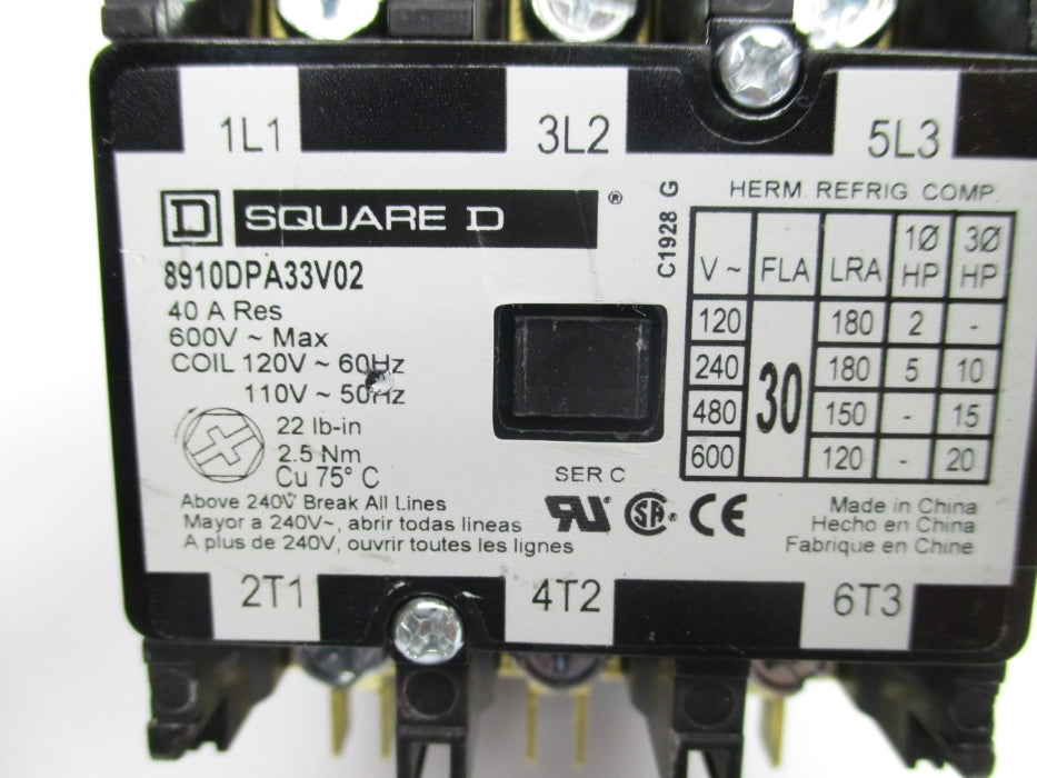 SQUARE D 8910DPA33V02 SER. C 110/120V 30A NSNP