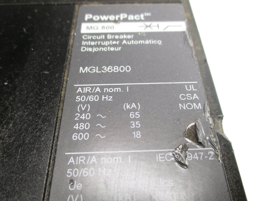 SQUARE D MGL36800 800A 600V (AS PICTURED) UNMP
