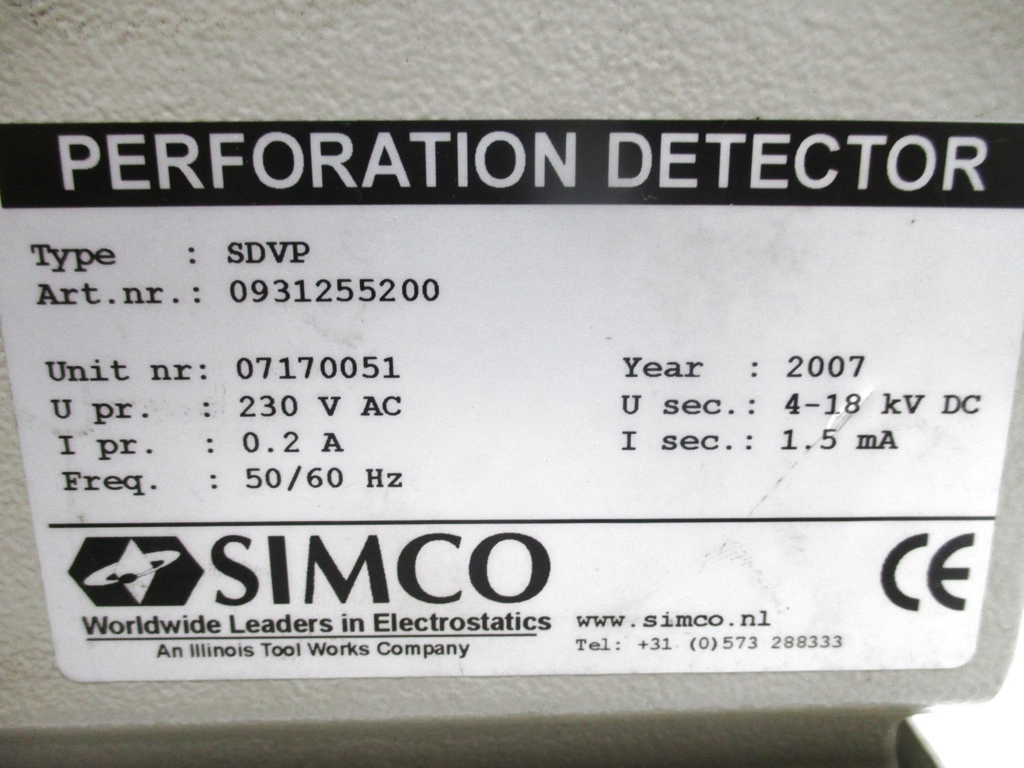 SIMCO SDVP 230VAC .2A UNMP