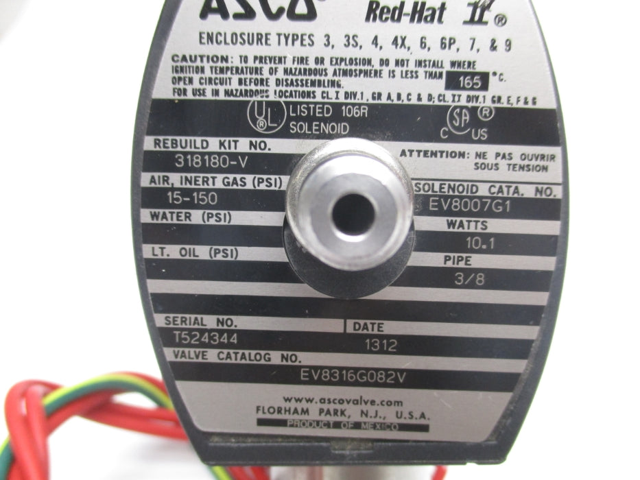 ASCO EV8316G082V 110/120V 15-150PSI 3/8" UNMP