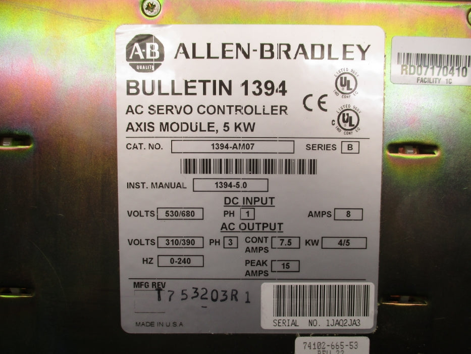 ALLEN BRADLEY 1394-AM07 SER. B REMAN