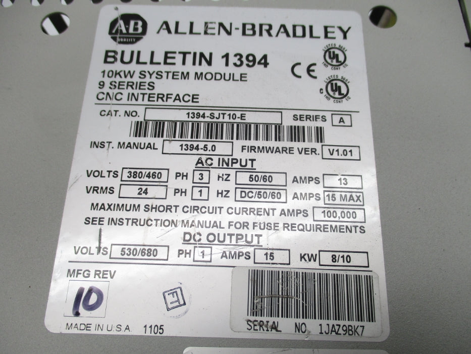 ALLEN BRADLEY 1394-SJT10-E SER. A F/WV1.01 NSMP