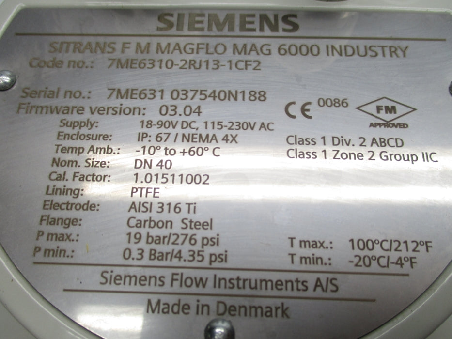SIEMENS 7ME6310-2RJ13-1CF2 4.35-276PSI NSNP
