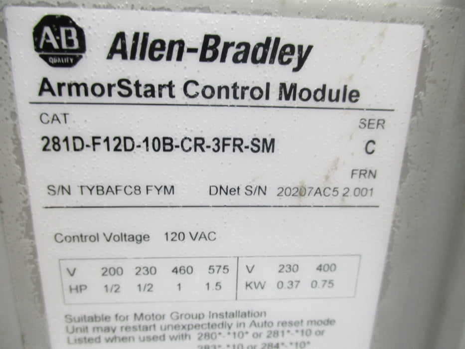 INDUSTRIAL SPARE PART 281D-F12D-10B-CR-3FR-SM SER. C F/W 2.001 NSNP