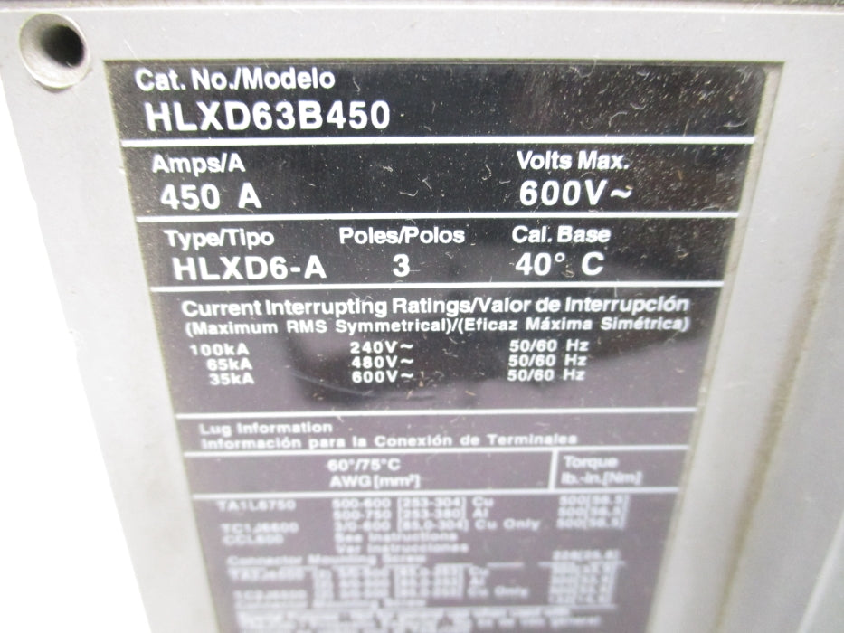 SIEMENS HLXD63B450 450A 600V UNMP