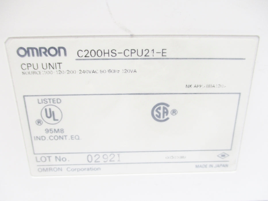 OMRON C200HS-CPU21-E UNMP