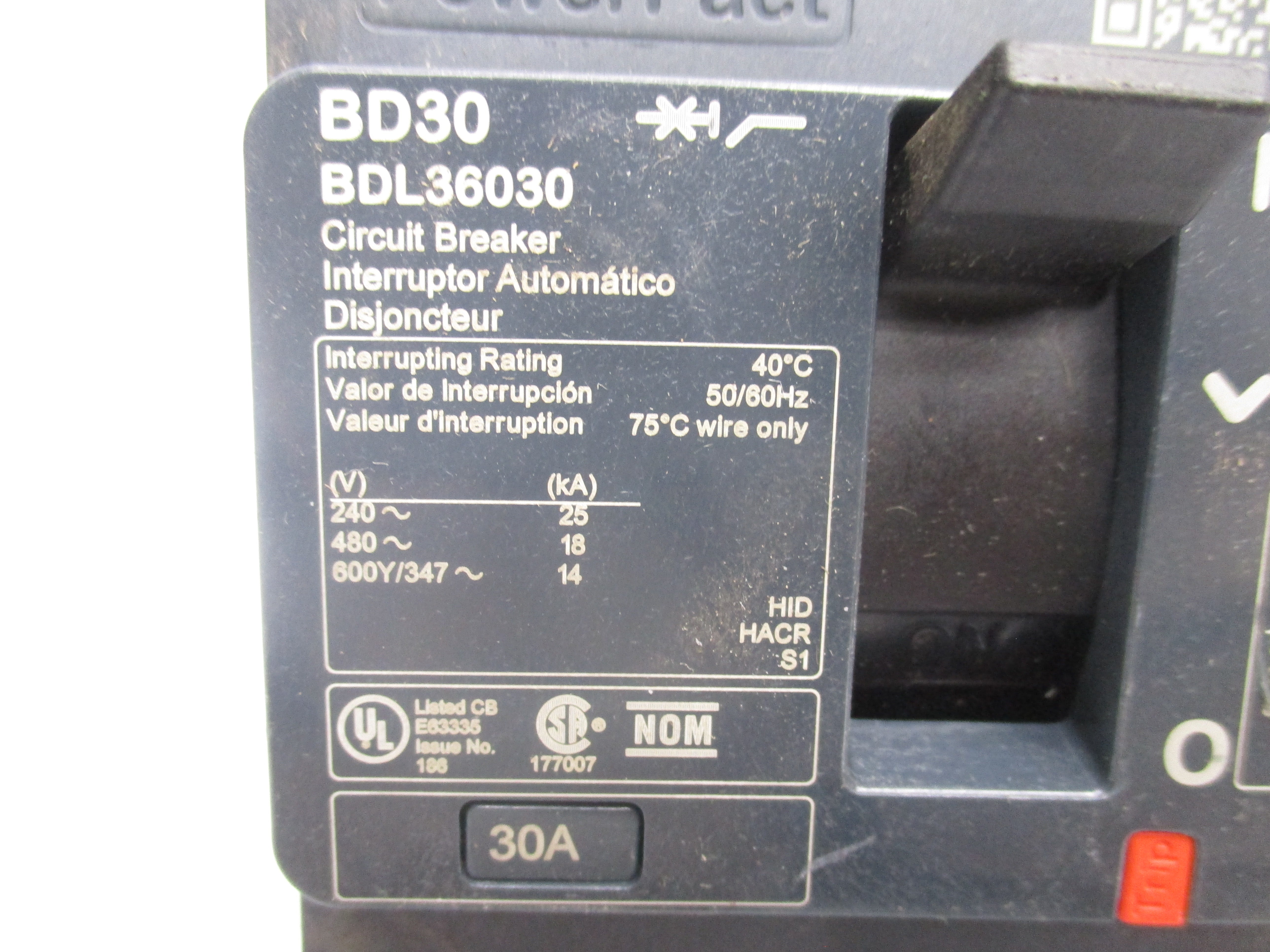 SQUARE D BDL36030 30A 480V (AS PICTURED) NSNP