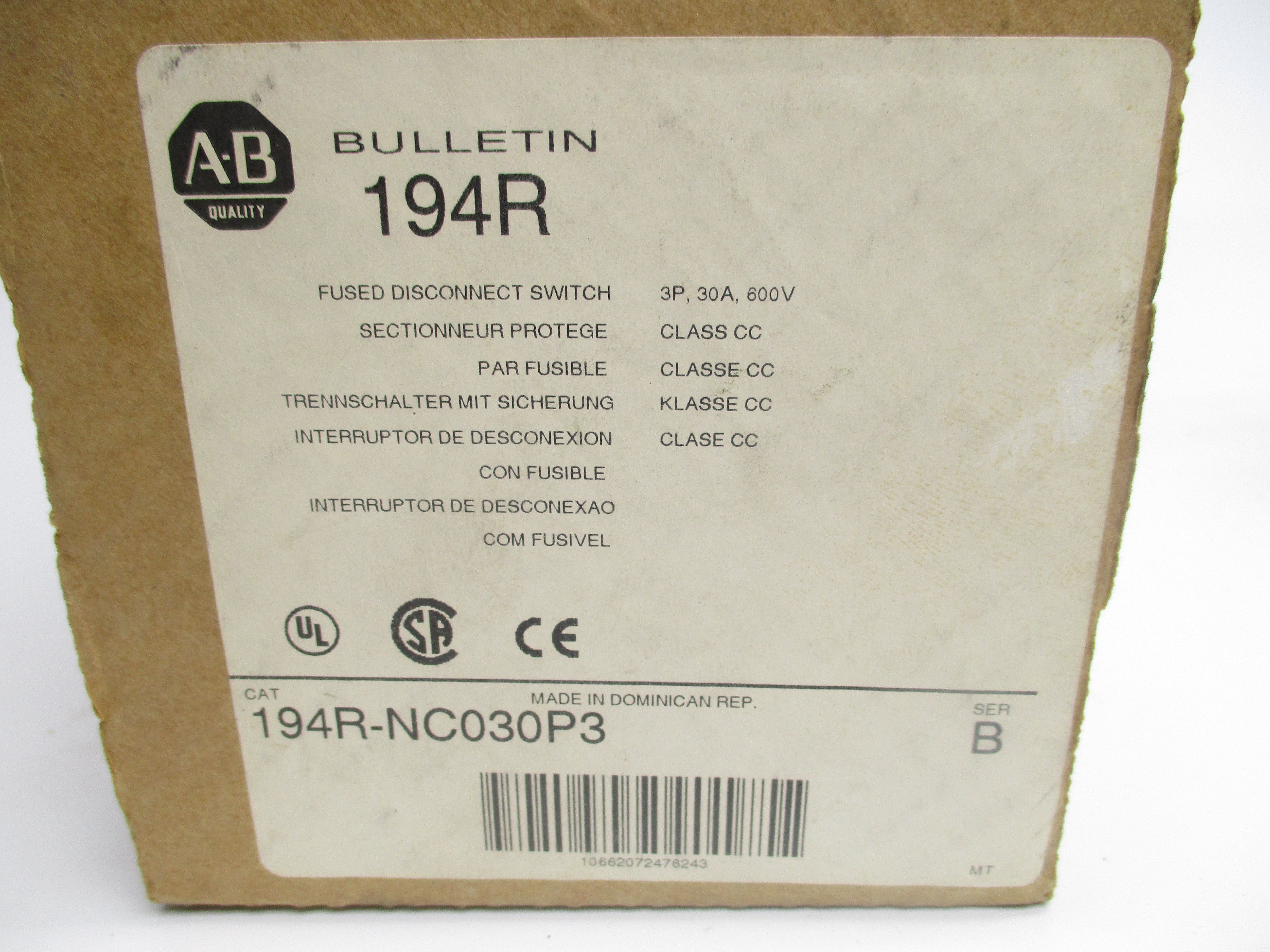 INDUSTRIAL SPARE PART 194R-NC030P3 SER. B 600VAC 30A (BR/WH) NSMP