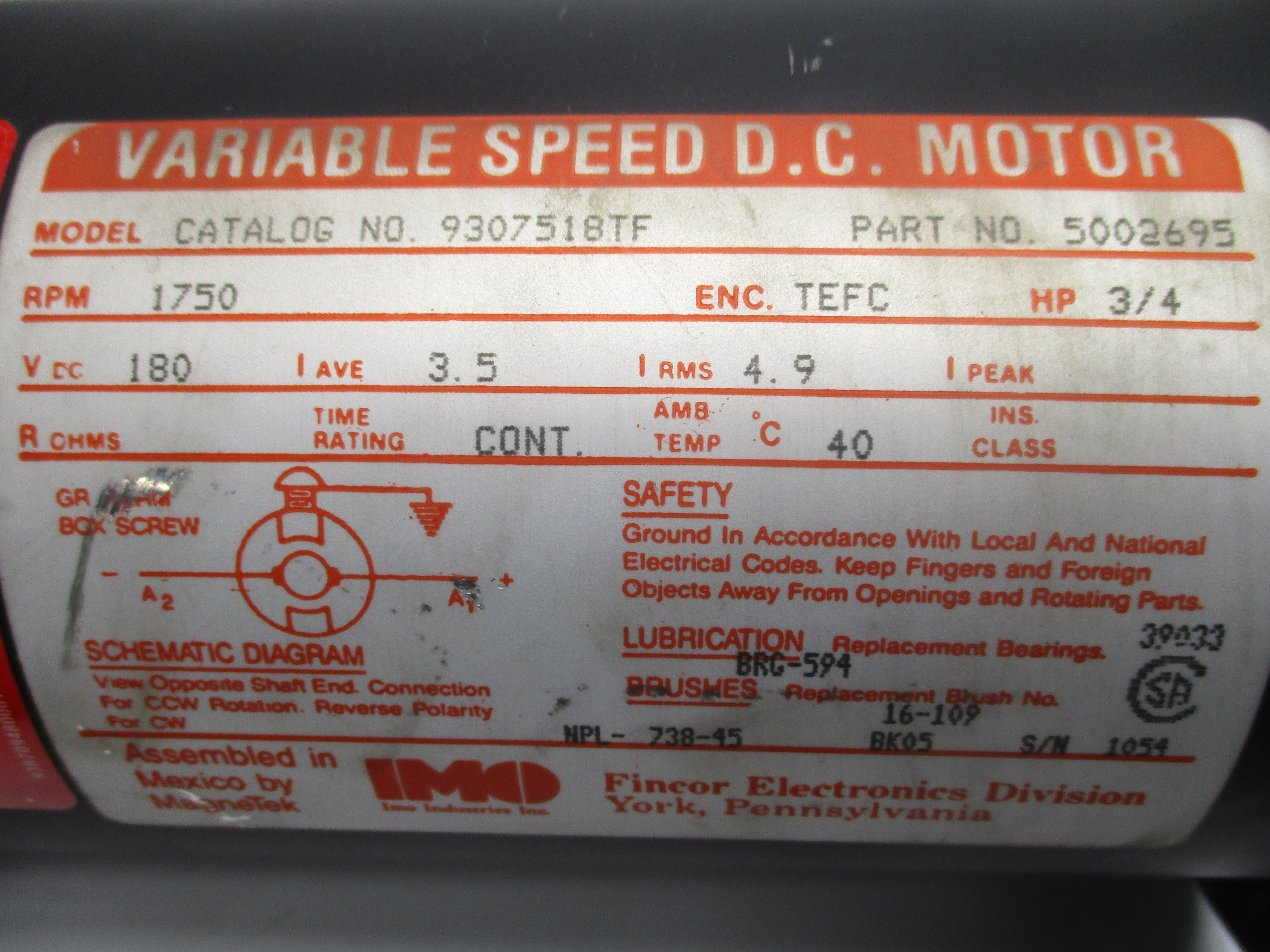 IMO INDUSTRIES 9307518TF 5002695 UNMP