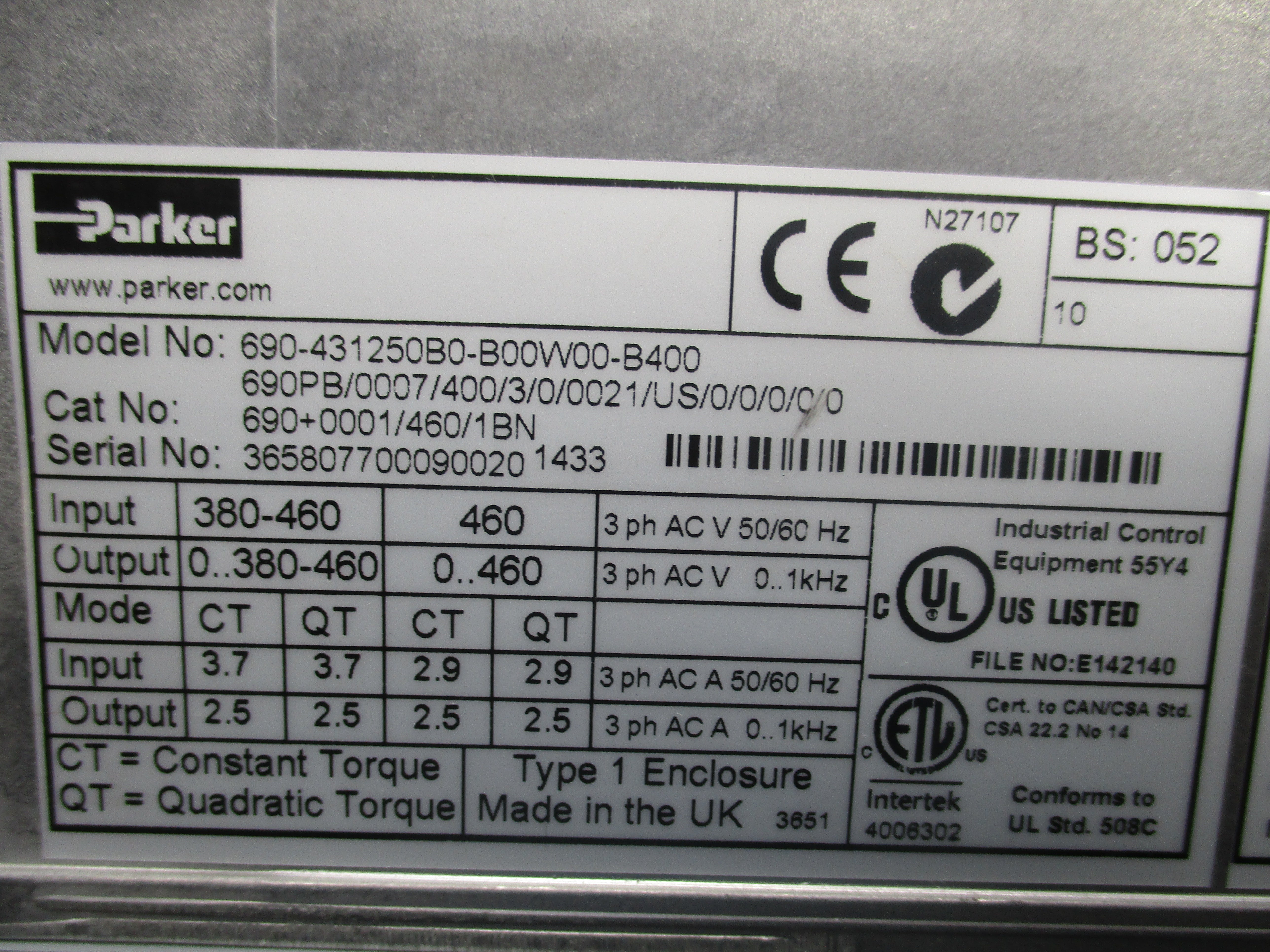 PARKER 690PB/0007/400/3/0/002/US/0/0/0/0/0 (AS PICTURED) UNMP