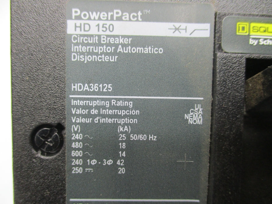 SQUARE D HDA36125 600V 125A NSNP