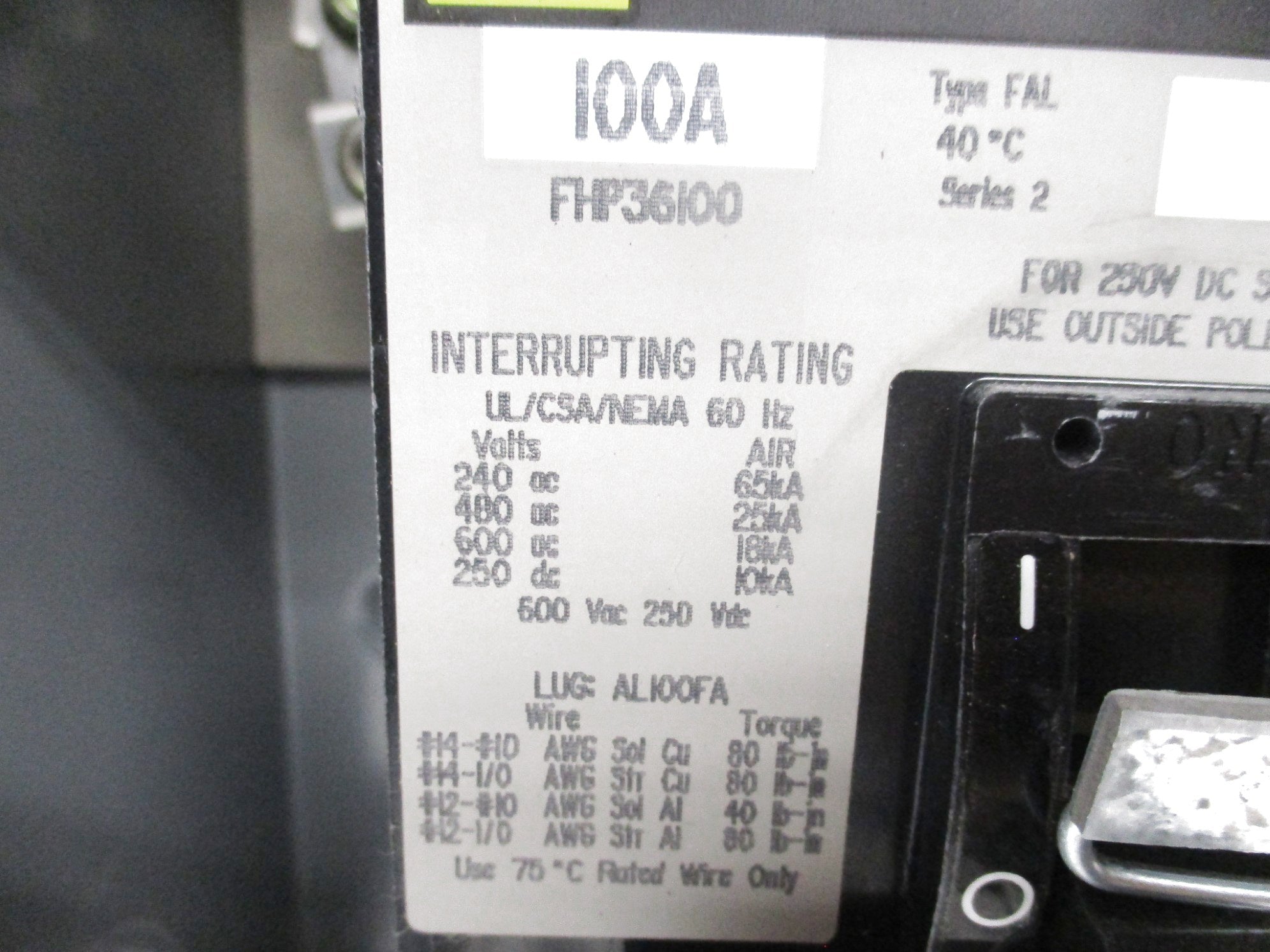 SQUARE D PFH36100GN SER. 3 100A 600V UNMP