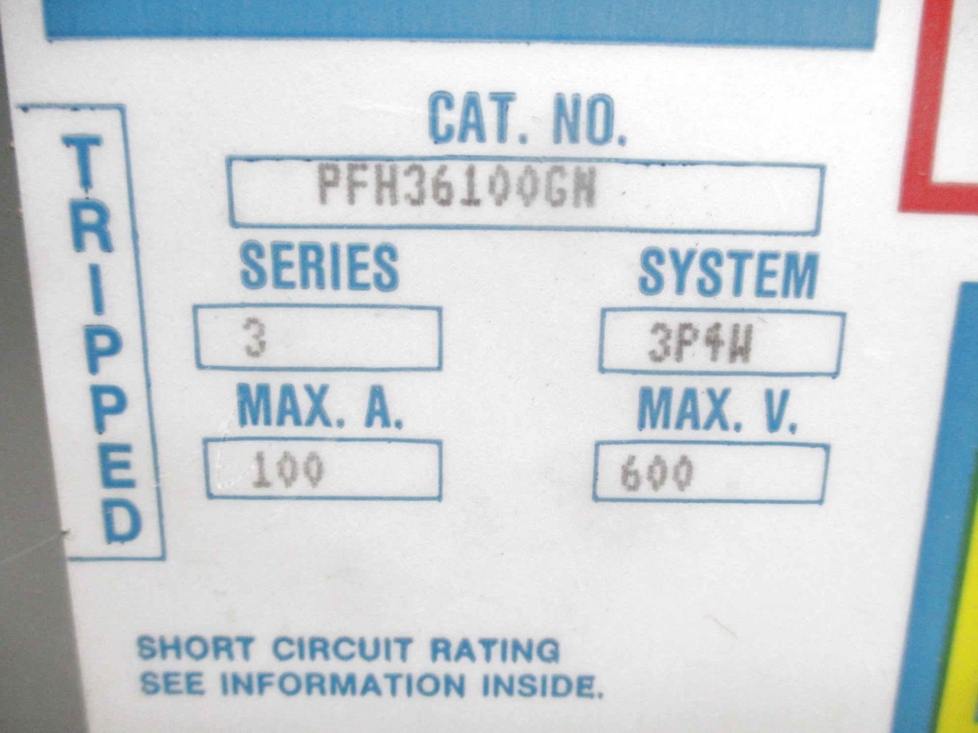 SQUARE D PFH36100GN SER. 3 100A 600V UNMP
