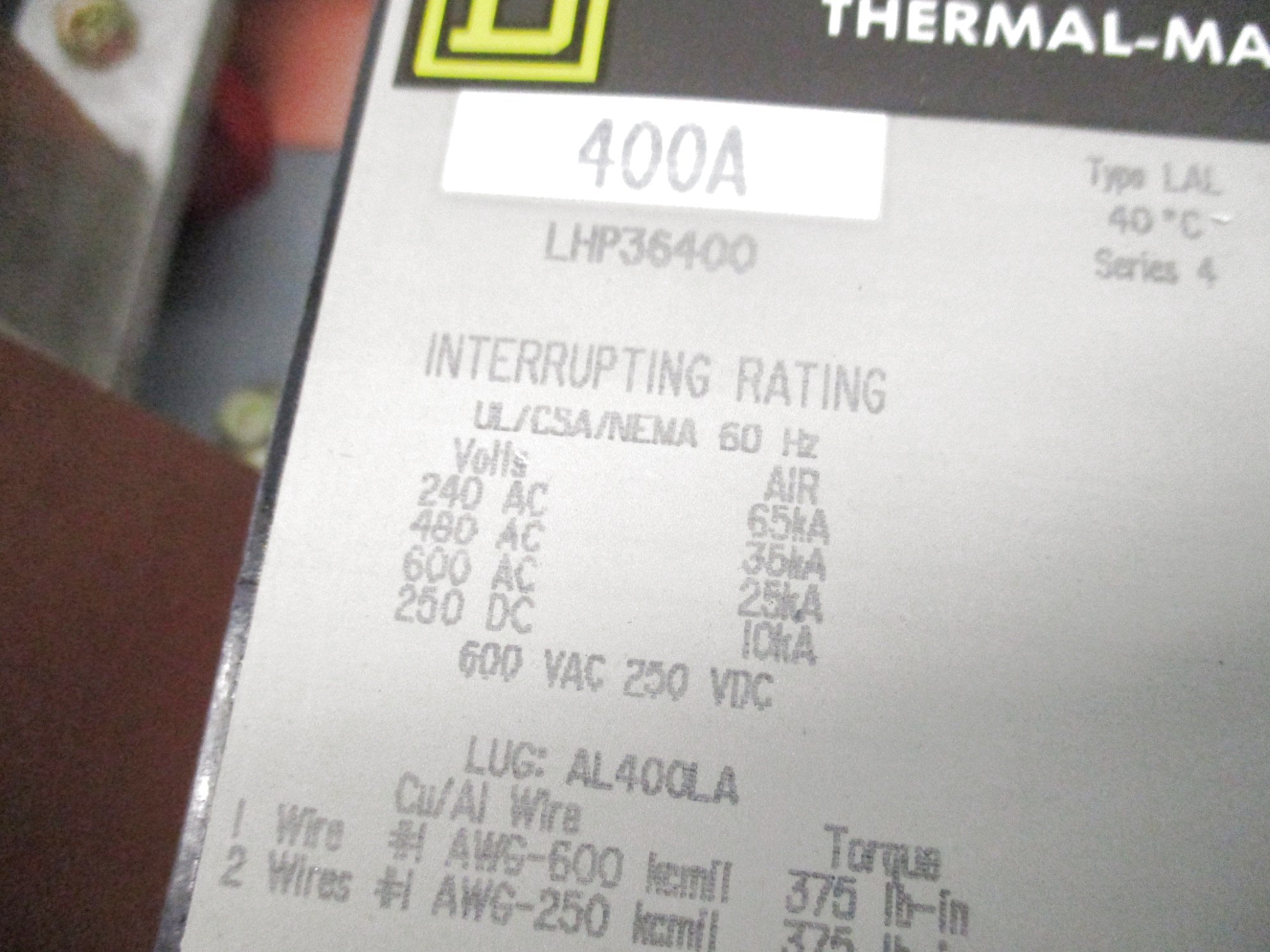 SQUARE D PBLH36400GN SER. 5 400A 277-480V UNMP
