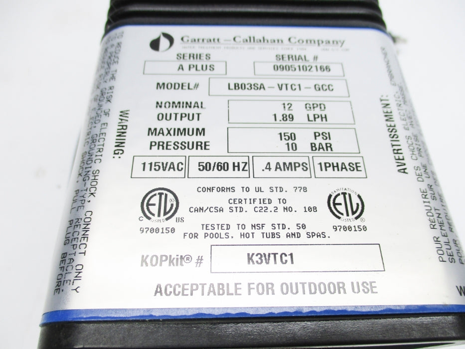 GARRATT-CALLAHAN LB03SA-VTC1-GCC NSMP