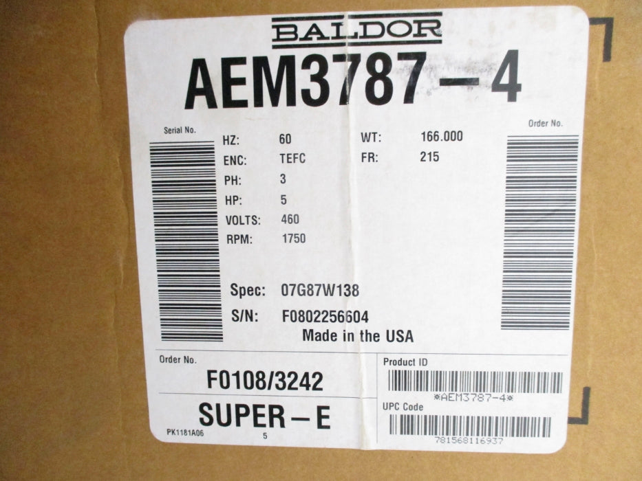 BALDOR AEM3787-4 460V 6.4A NSMP