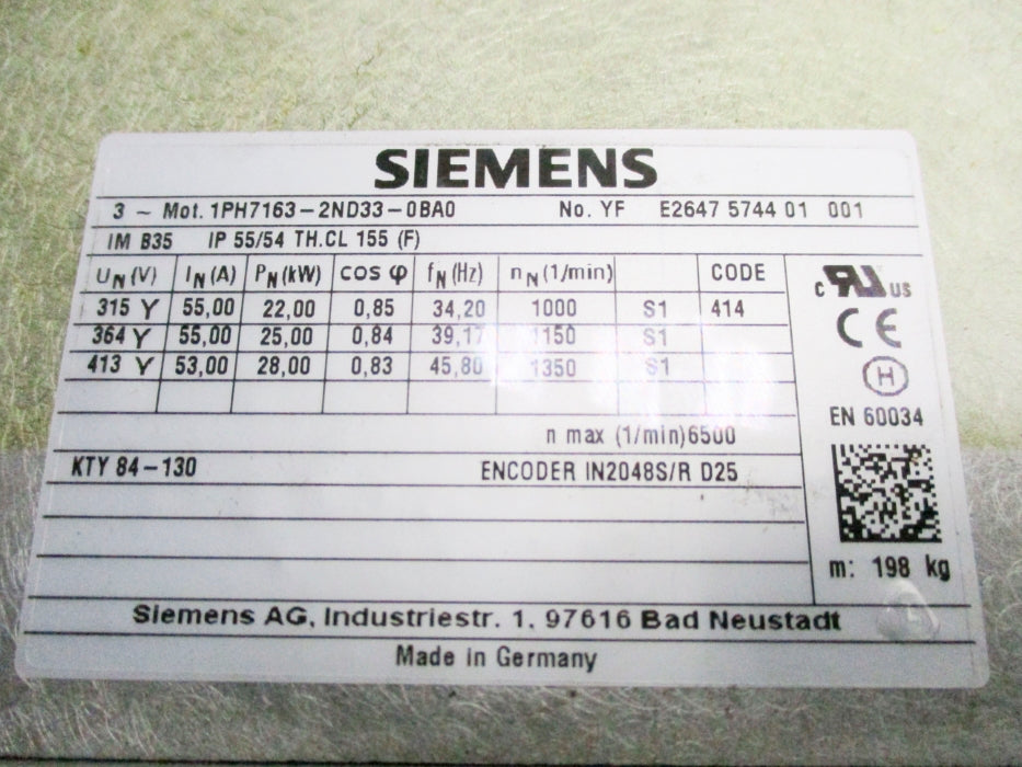 SIEMENS 1PH7163-2ND33-0BA0 NSMP