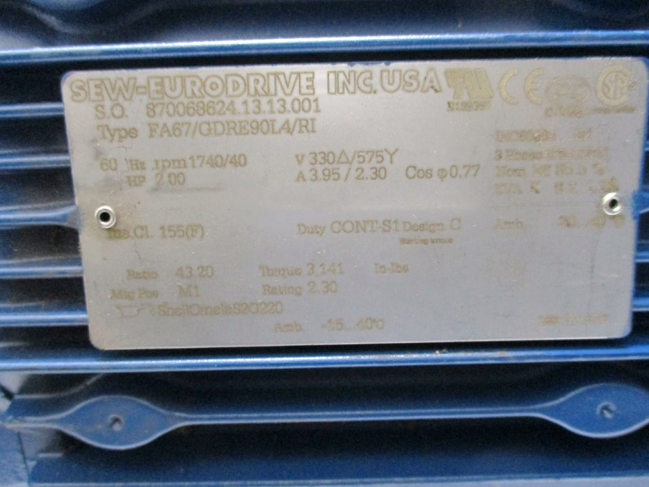 SEW EURODRIVE FA67/GDRE90L4/RI NSNP