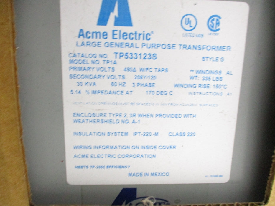 ACME ELECTRIC TP533123S 30KVA NSMP