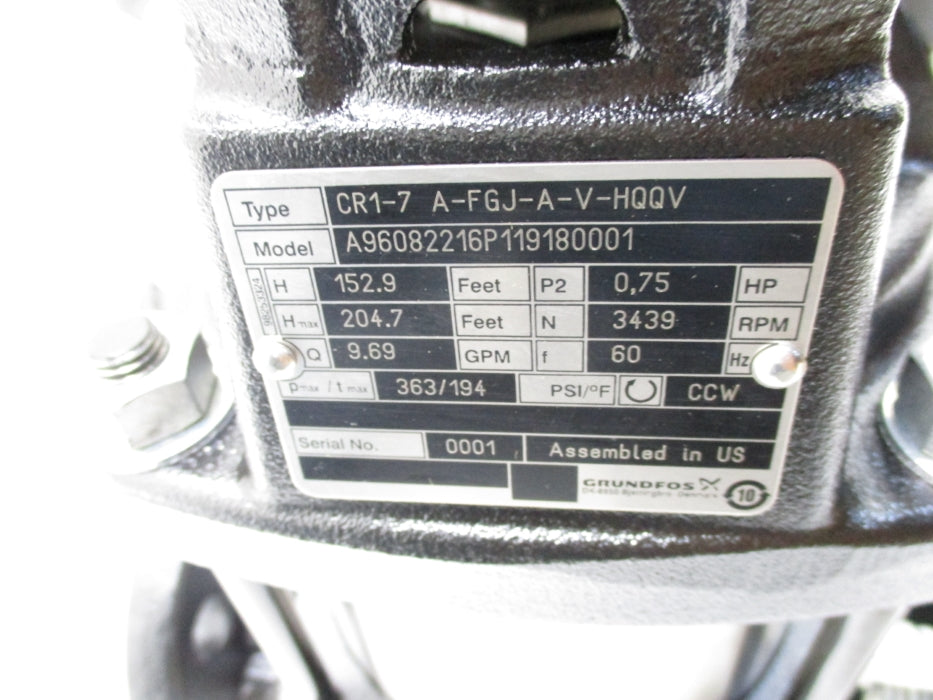 GRUNDFOS CR1-7A-FGJ-A-V-HQQV 363/194PSI NSMP