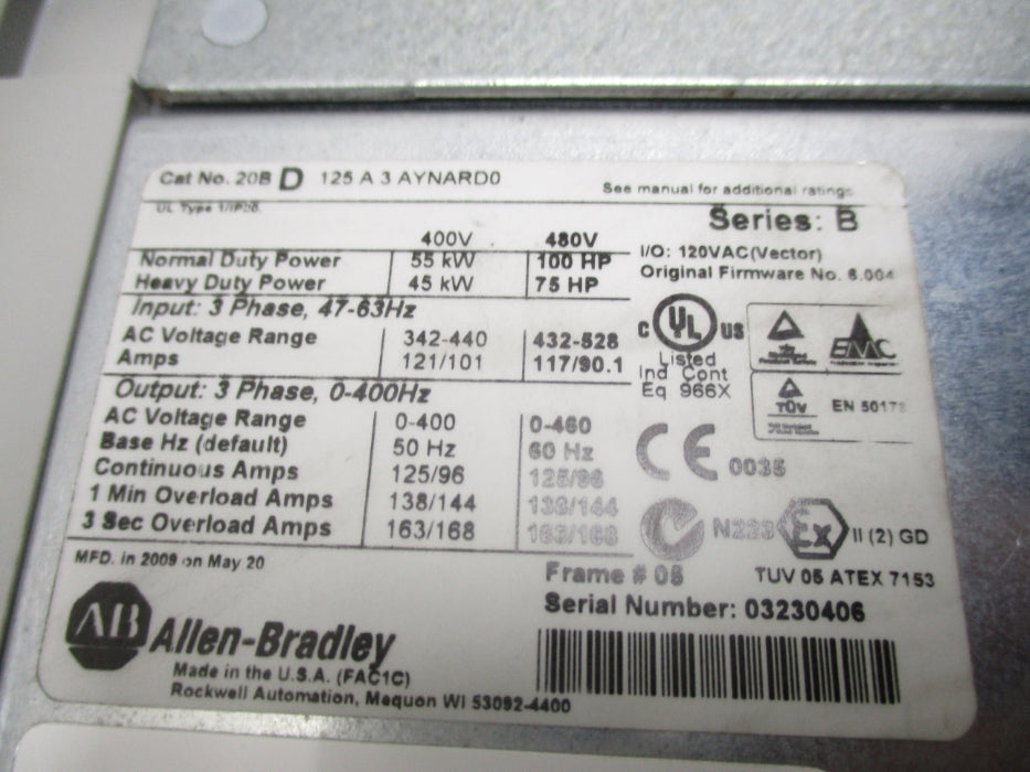 INDUSTRIAL SPARE PART 20BD125A3AYNARD0 SER. B F/W 6.004 NSNP