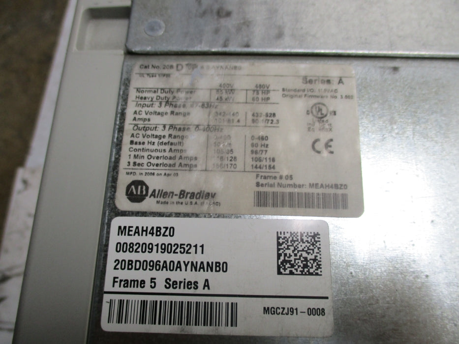 ALLEN BRADLEY 20BD096A0AYNANB0 SER. A F/W 3.002 NSNP