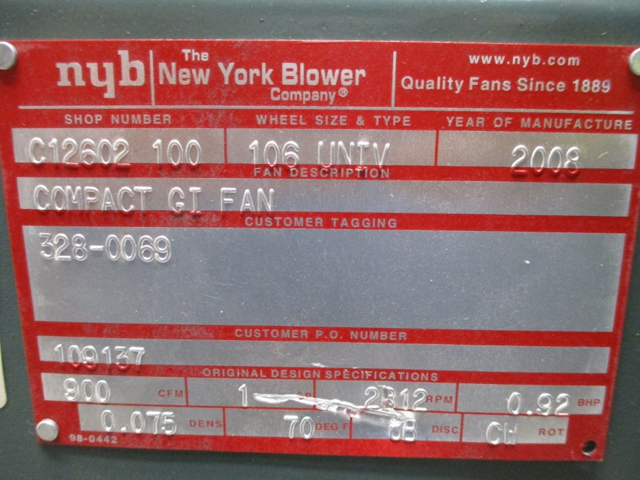 NEW YORK BLOWER SIZE 106 C12602100 NSNP