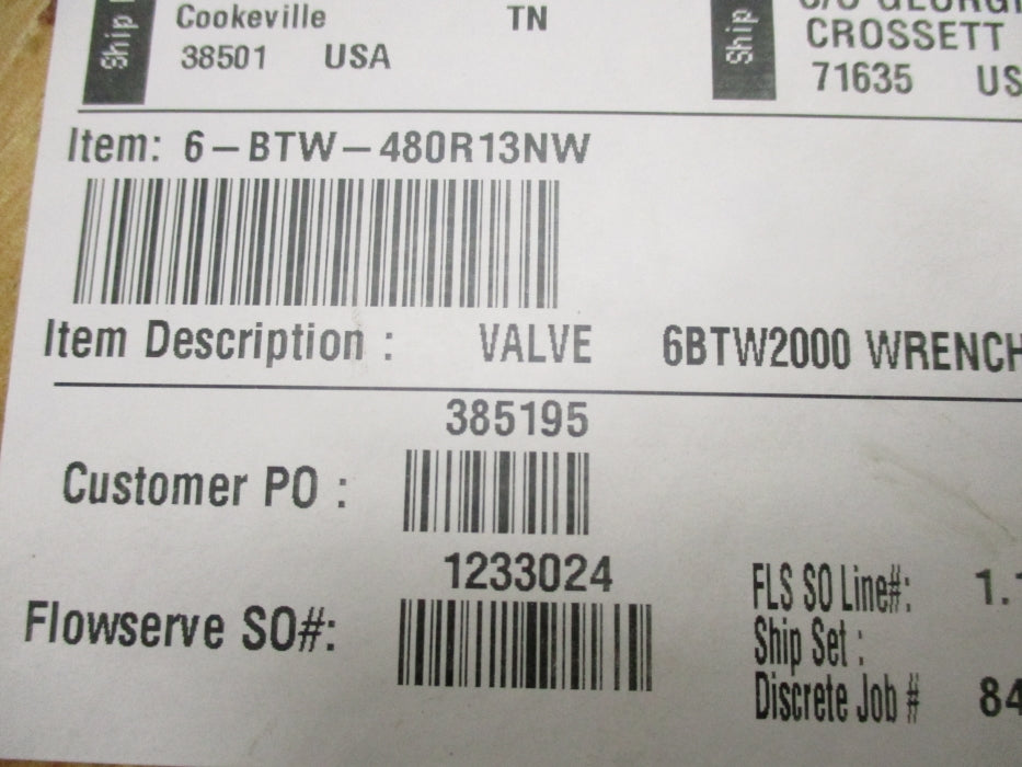 FLOWSERVE LINED VALVE 6-BTW-480R13NW 150PSIG NSMP