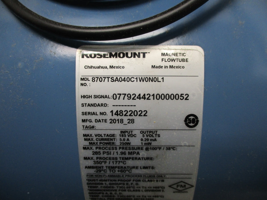 ROSEMOUNT 8707TSA040C1W0N0L1 285PSI NSMP