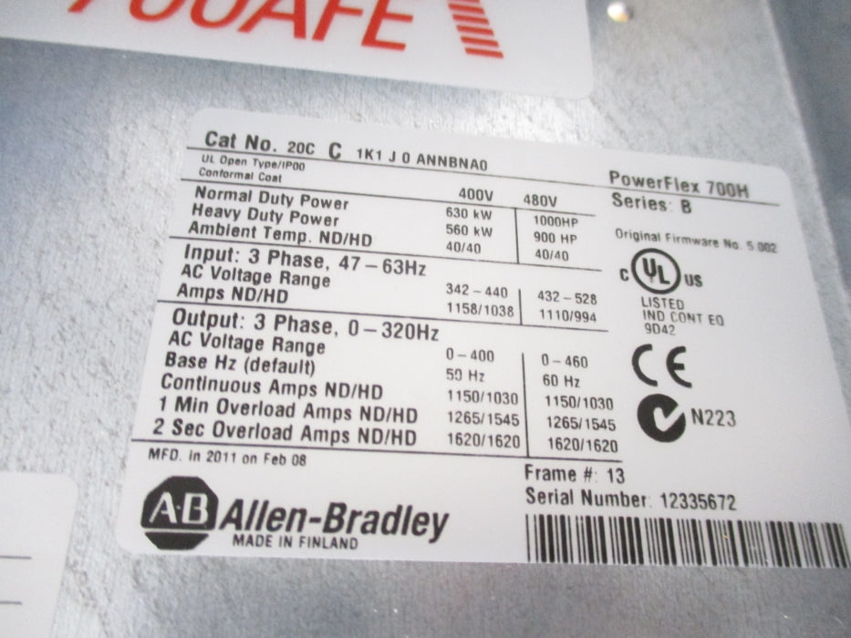 ALLEN BRADLEY 20YD460N0ANNANA0 SER. A F/W PF700AFEV002 NSMP
