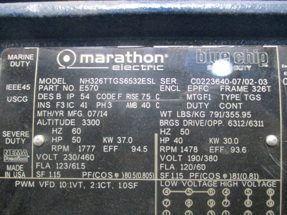 MARATHON ELECTRIC NH326TTGS6532ESL E570 230/460V 123/61.5A NSNP