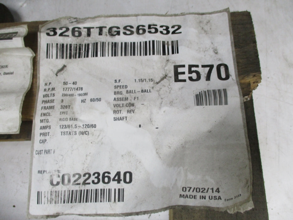 MARATHON ELECTRIC NH326TTGS6532ESL E570 230/460V 123/61.5A NSNP