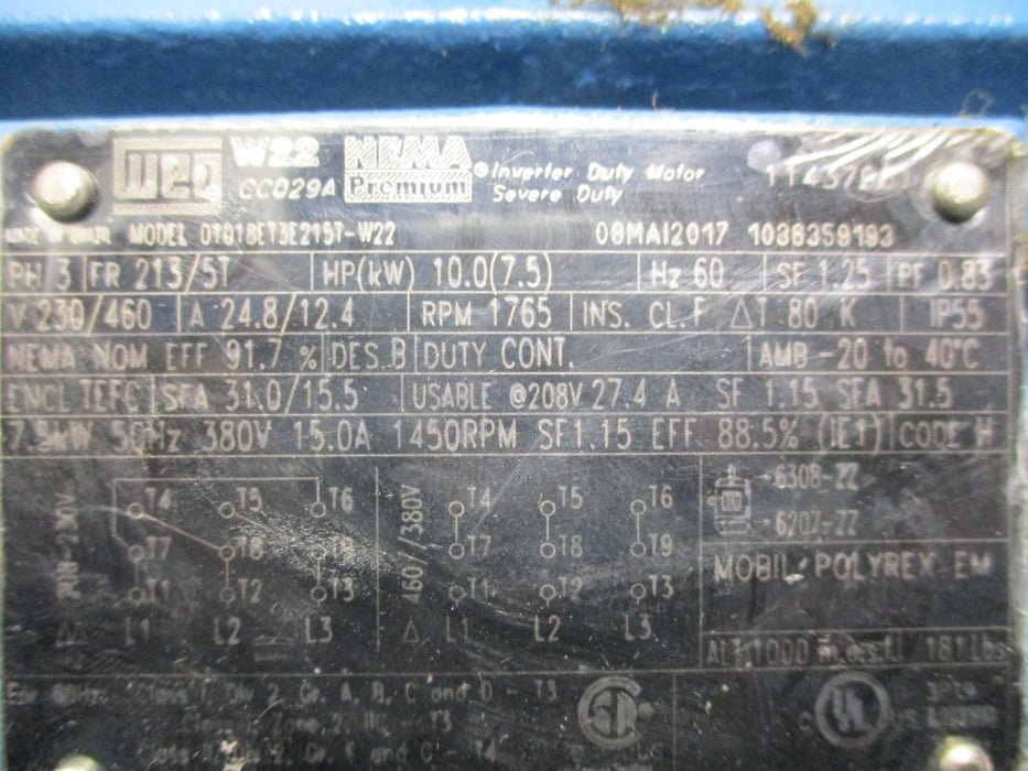 WEG 213/5T 10 HP  1765 RPM  0T01BET3E215T-W22 NSNP