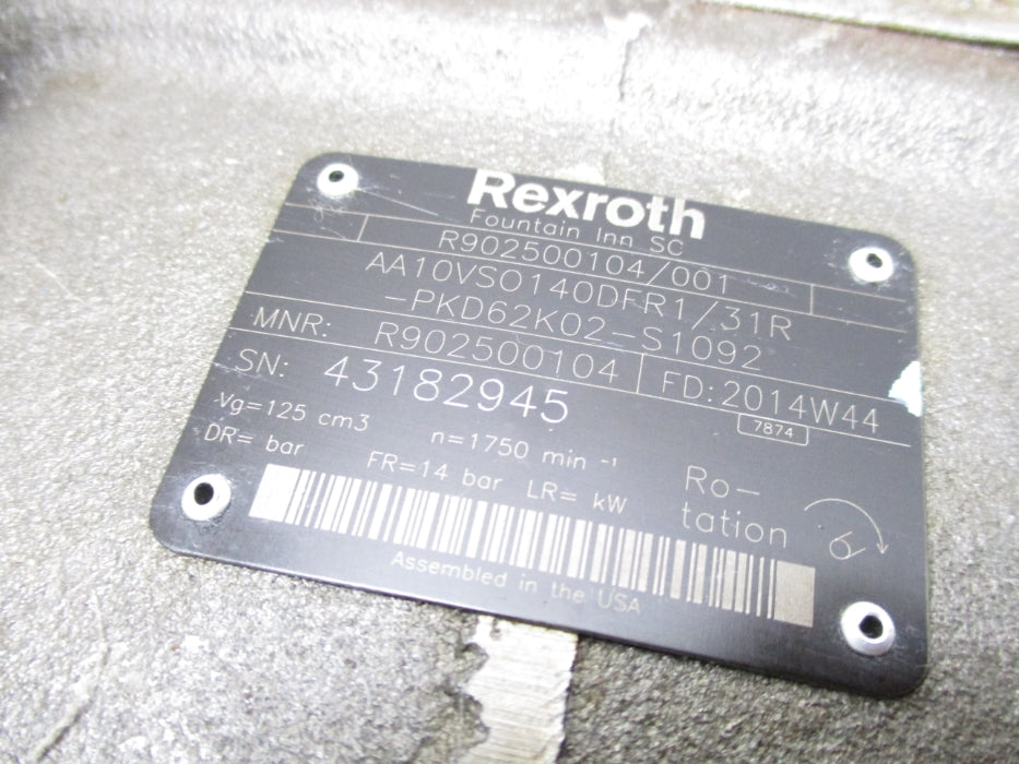 REXROTH AA10VS0140DFR1/31R-PKD62K02-S1092 R902500104  14BAR NSNP