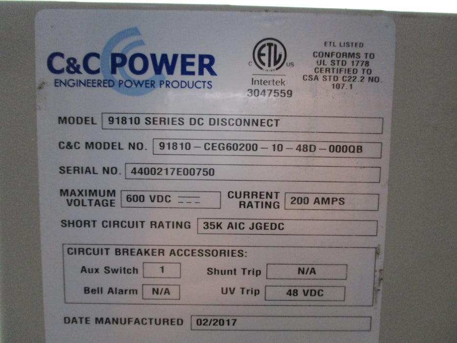 C&C POWER 91810-CEG60200-10-48D-000QB NSNP