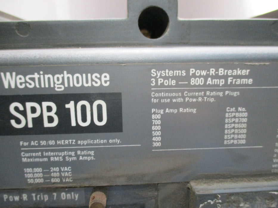 WESTINGHOUSE SPB100 800A 600VAC UNMP