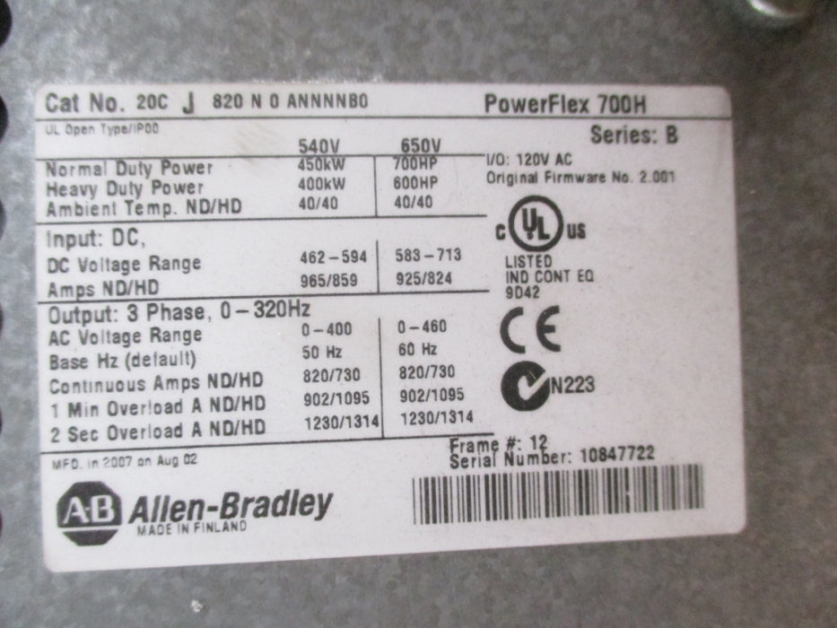 INDUSTRIAL SPARE PART 20CJ820N0ANNNNB0 SER. B F/W 2.001 UNMP