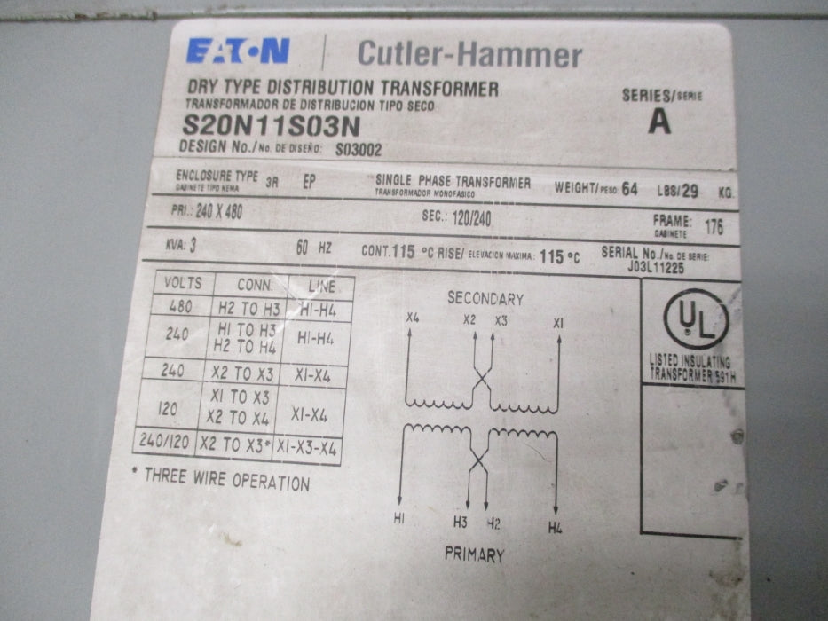 EATON S20N11S03N SER. A 240/480V NSNP