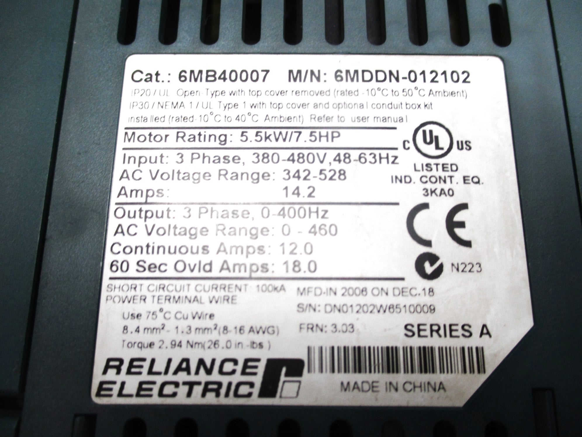 RELIANCE 6MDDN-012102 UNMP