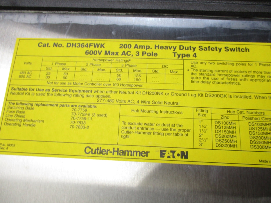 CUTLER HAMMER DH364FWK NSNP
