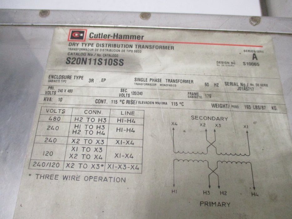 CUTLER HAMMER S20N11S10SS SER. A 10KVA NSNP