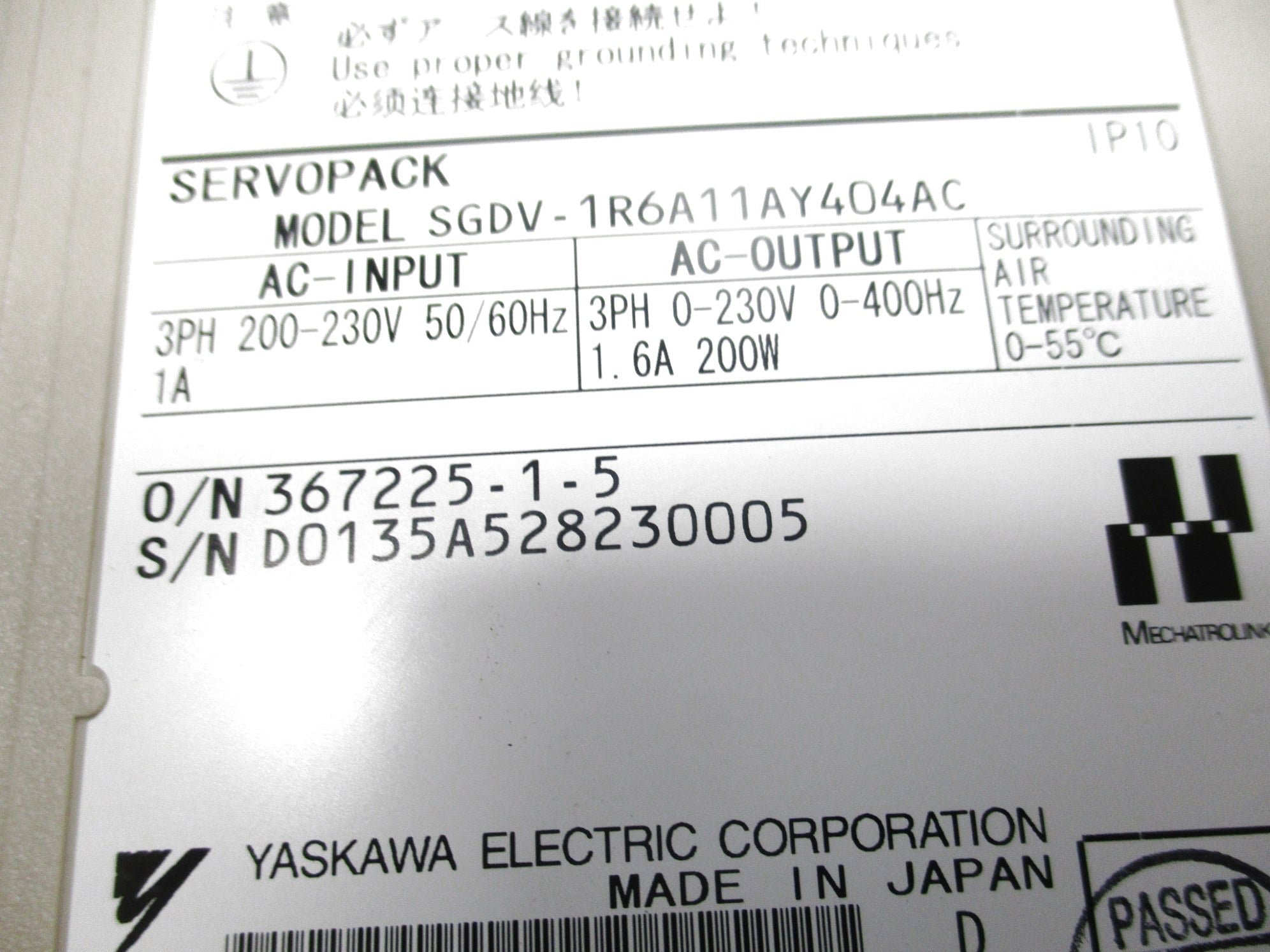 YASKAWA SGDV-1R6A11AY404AC UNMP