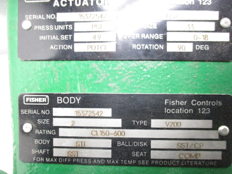 FISHER V-200-1052-3620J 0-18PSI (AS PICTURED) NSNP
