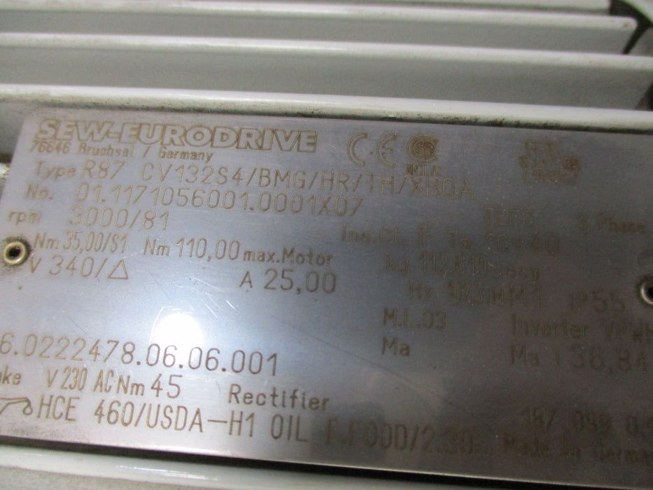 SEW-EURODRIVE R87CV132S4/BMG/HR/TH/XH0A NSNP